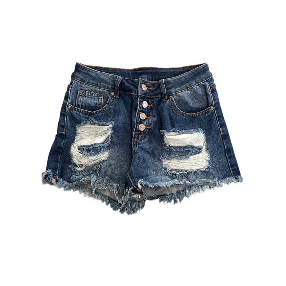 Shein Jean Shorts  Button Fly Distressed Denim Womens Size Small 4 Waist 13" - Picture 1 of 5
